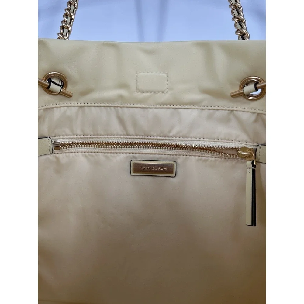 Tory Burch Lemon Sugar Ella Chain Tote Nylon‎ Magnetic Snap Closure Yellow Bag